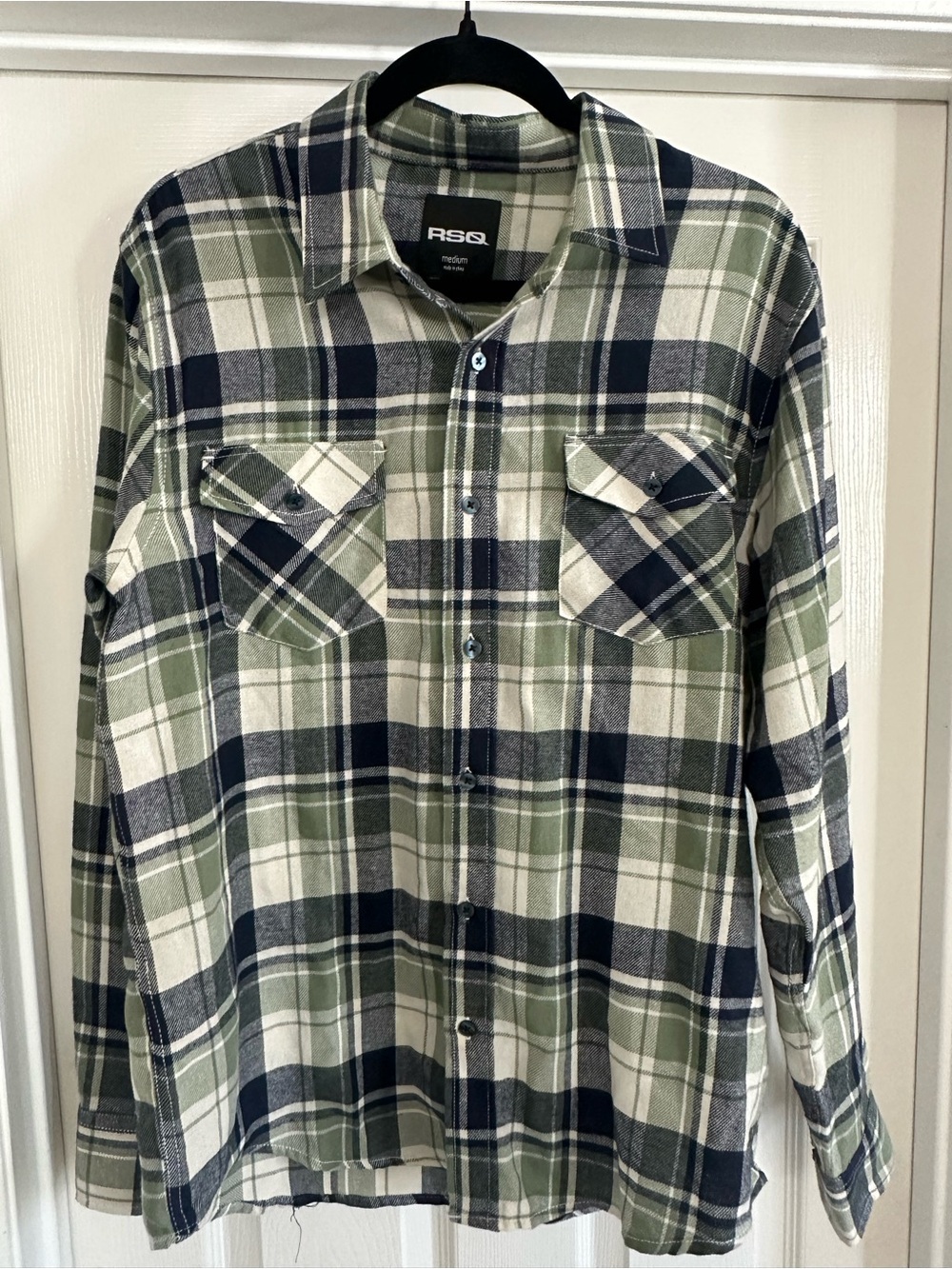 RSQ Men's Olive Green & Navy Plaid Button-Down Shirt